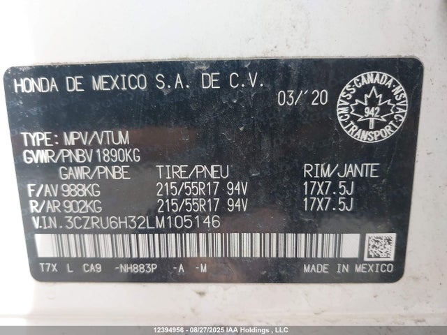 3CZRU6H32LM105146 Honda r18z9