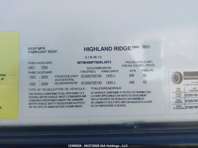 58TBH0BP7N3EL3072 Highland Ridge Rv 2022