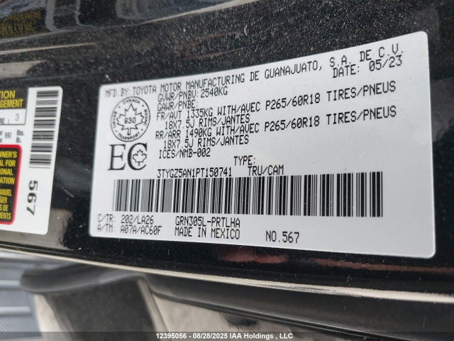 3TYGZ5AN1PT150741 Toyota 2gr-fks