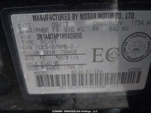 Nissan Sentra 2017 3N1AB7AP1HY409096 Image 9