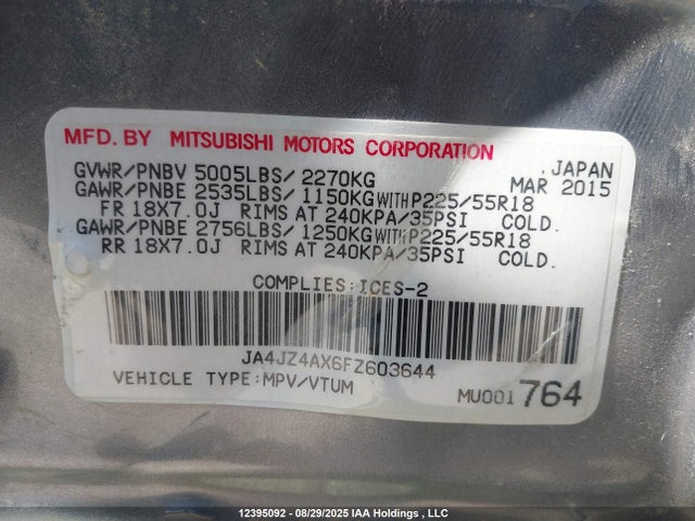 JA4JZ4AX6FZ603644 Mitsubishi sohc mivec