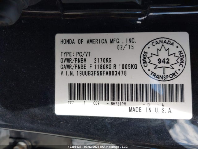 19UUB3F56FA803478 Acura j35y6