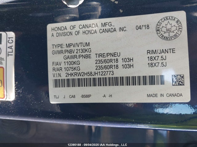 2HKRW2H58JH122773 Honda l15be