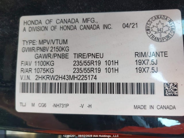 2HKRW2H43MH225174 Honda l15be