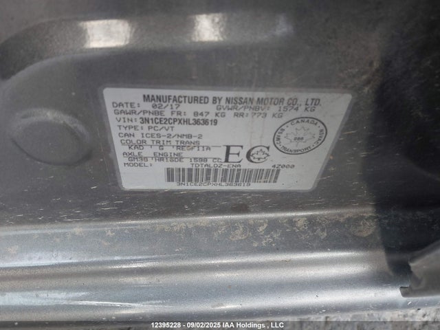 3N1CE2CPXHL363619 Nissan VERSA NOTE