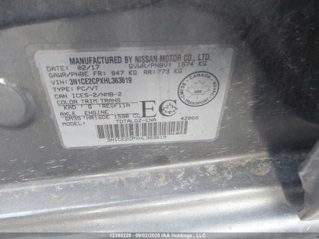 3N1CE2CPXHL363619 Nissan VERSA NOTE
