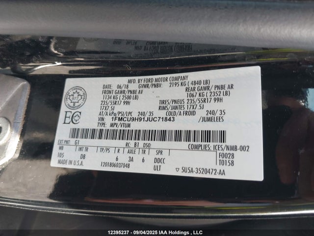 1FMCU9H91JUC71843 Ford Escape