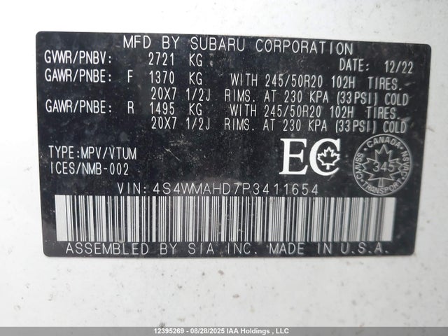 4S4WMAHD7P3411654 Subaru Ascent