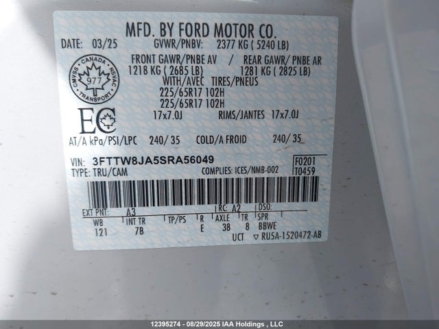 Ford 2025 2025 3FTTW8JA5SRA56049 Image 9