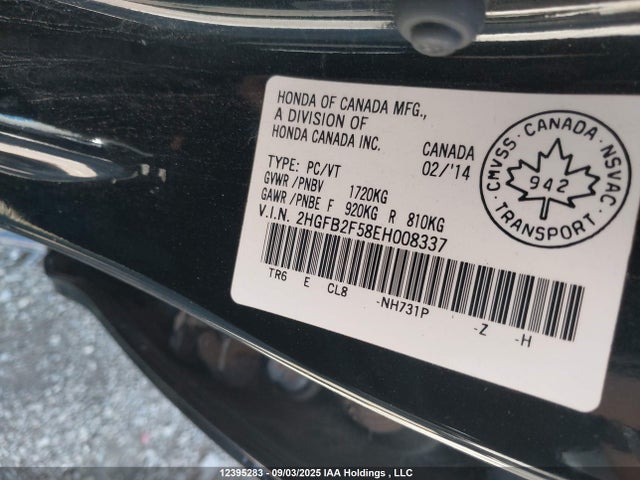 Honda r18z1 2014 2HGFB2F58EH008337 Image 9
