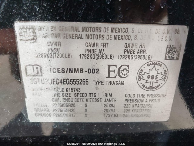3GTU2UEC4EG555266 GMC l83 - vvt, afm (active fuel management), aluminum