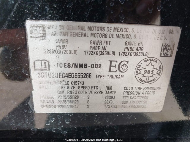 3GTU2UEC4EG555266 GMC l83 - vvt, afm (active fuel management), aluminum