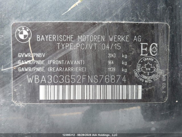 BMW 2015 2015 WBA3C3G52FNS76874 Image 9
