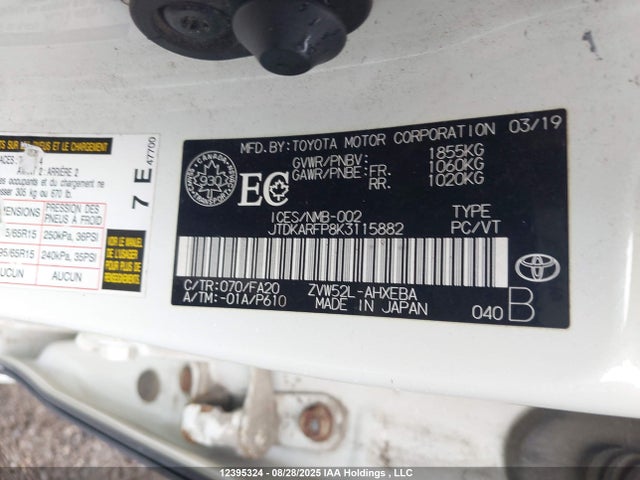 JTDKARFP8K3115882 Toyota 2zr-fxe+1nm