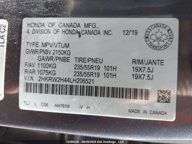 2HKRW2H44LH206521 Honda l15be