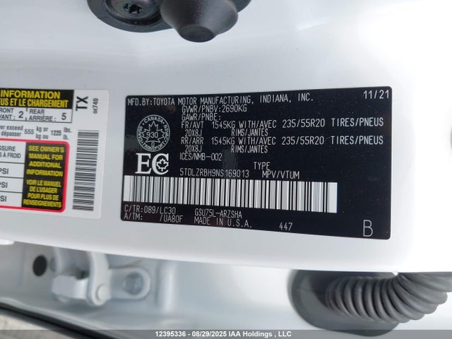 5TDLZRBH9NS169013 Toyota 2gr-fks