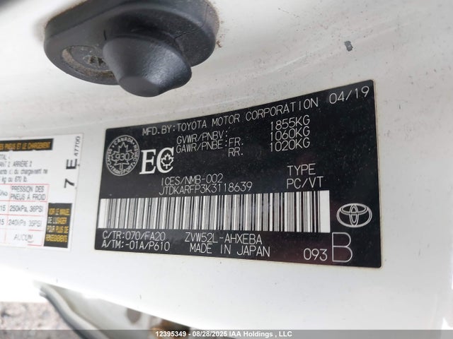 JTDKARFP3K3118639 Toyota 2zr-fxe+1nm