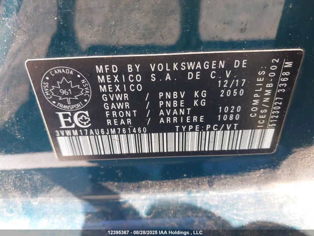 3VWM17AU6JM761460 Volkswagen 2018