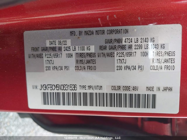 JM3KFBCM5N0631536 Mazda py cylinder deactiviation