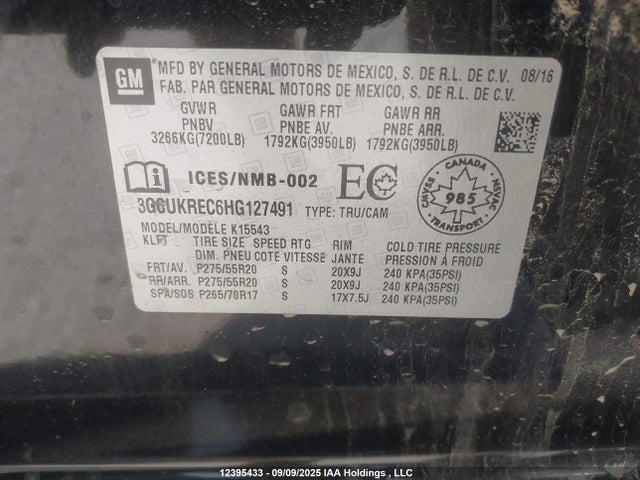 3GCUKREC6HG127491 Chevrolet l83 - sidi: spark ignited direct injection, vvt: variable valve timing, afm, e85 max, alum
