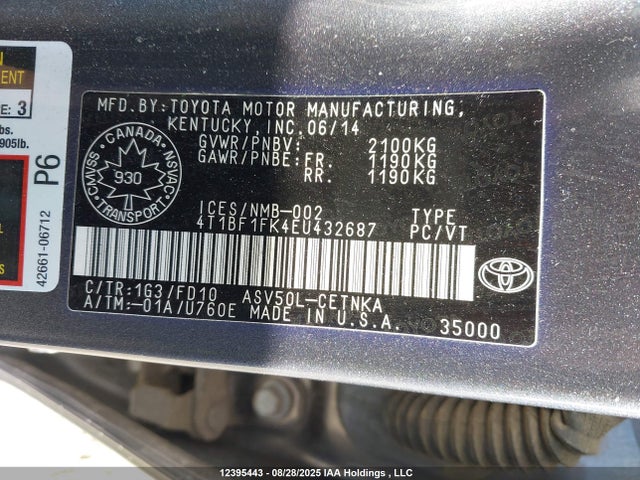 Toyota 2ar-fe 2014 4T1BF1FK4EU432687 Image 19
