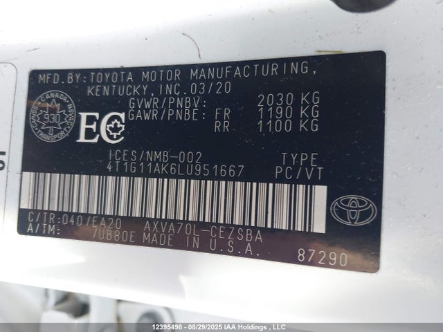 4T1G11AK6LU951667 Toyota a25a-fks