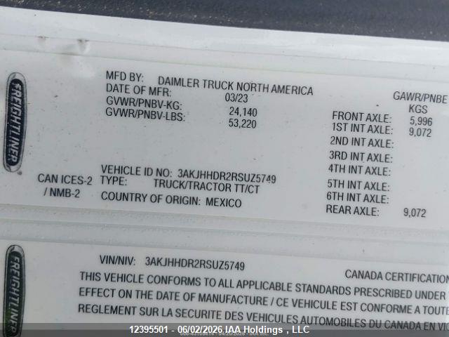 Продажа на аукционе авто 2024 Freightliner Cascadia 126, vin: 3AKJHHDR2RSUZ5749, номер лота: 12395501