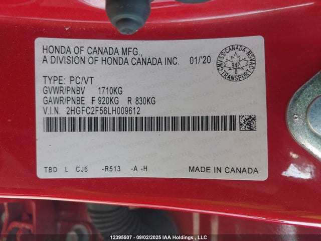Honda k20c2 2020 2HGFC2F56LH009612 Image 9