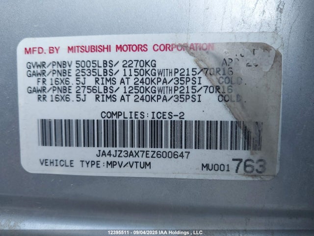 JA4JZ3AX7EZ600647 Mitsubishi sohc mivec