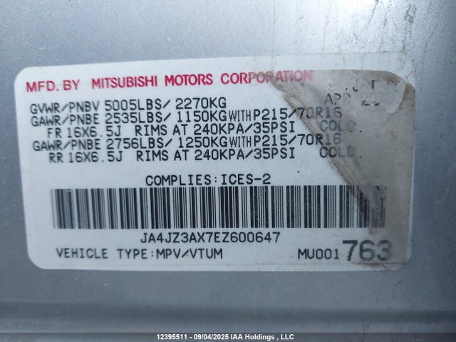 JA4JZ3AX7EZ600647 Mitsubishi sohc mivec