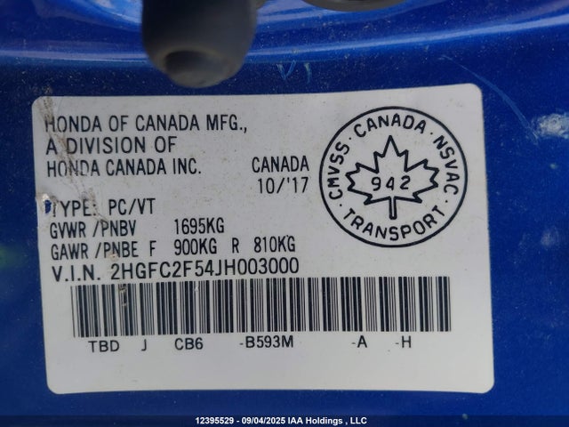 2HGFC2F54JH003000 Honda k20c2