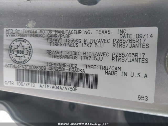 5TFMU4FN3FX028309 Toyota 1gr-fe