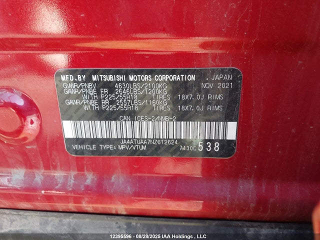 JA4ATUAA7NZ612624 Mitsubishi tc/ic mivec
