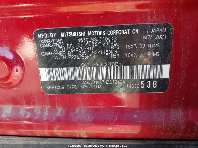 JA4ATUAA7NZ612624 Mitsubishi tc/ic mivec