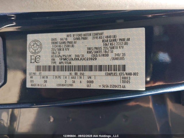 1FMCU9J9XJUC23929 Ford 2018