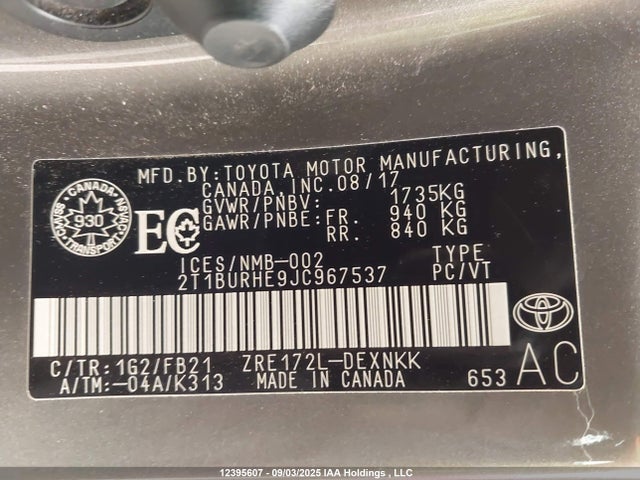 2T1BURHE9JC967537 Toyota 2zr-fe