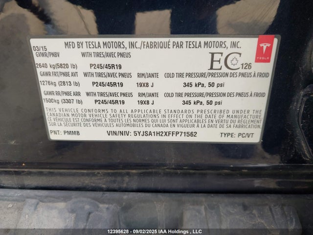 Tesla 3 phase a/c induction (dual motor) 2015 5YJSA1H2XFFP71562 Image 18