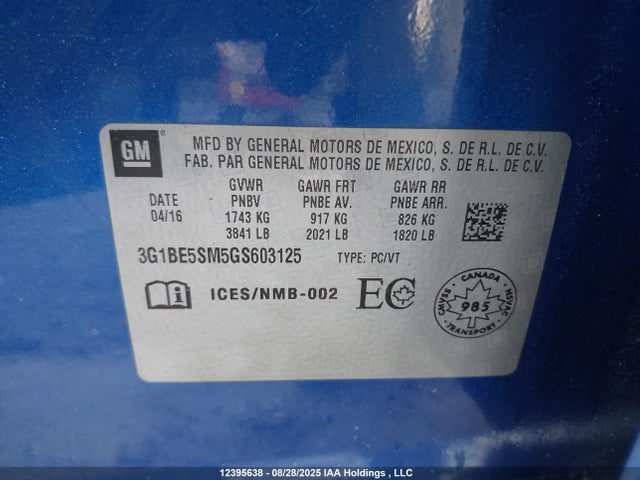 3G1BE5SM5GS603125 Chevrolet le2 - di: direct injection, alum, vvt, gen i, gmna