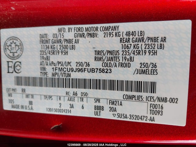 Ford Escape 2015 1FMCU9J96FUB75823 Image 9