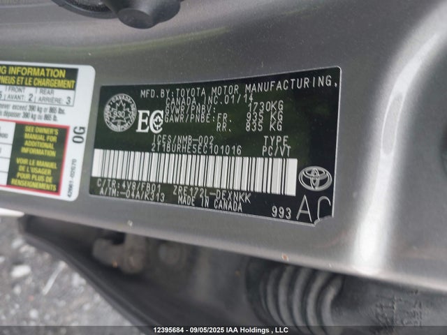 2T1BURHE5EC101016 Toyota Corolla L/le/le Pls/prm/s/s Pls