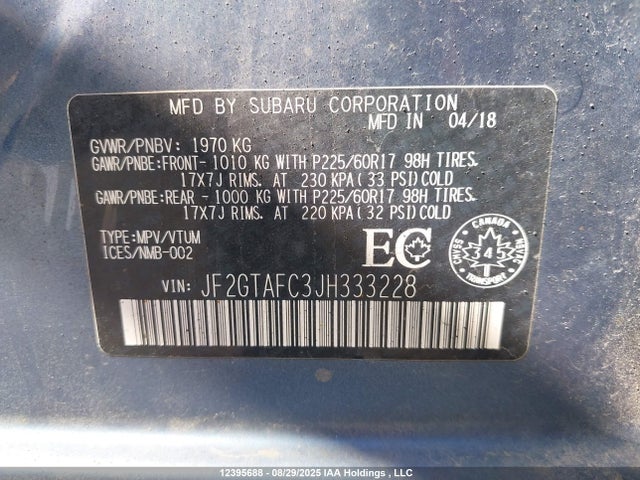 JF2GTAFC3JH333228 Subaru naturally aspirated