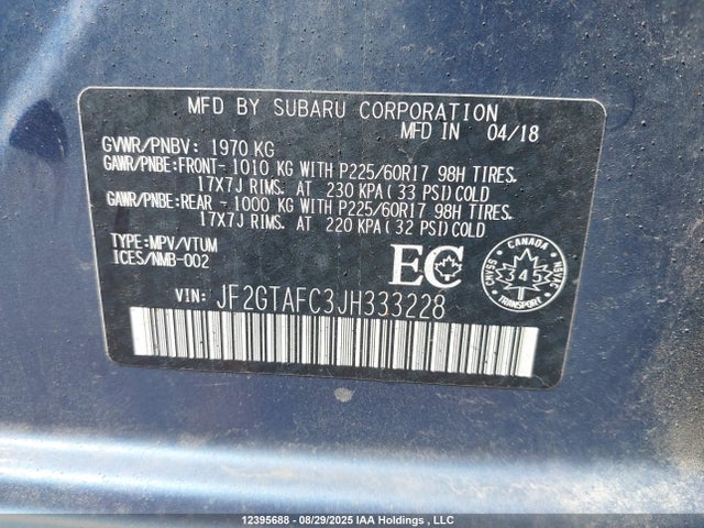 JF2GTAFC3JH333228 Subaru naturally aspirated