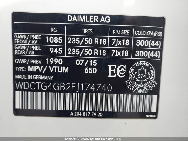 WDCTG4GB2FJ174740 Mercedes-Benz GLA-Class