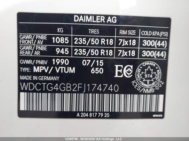 WDCTG4GB2FJ174740 Mercedes-Benz GLA-Class