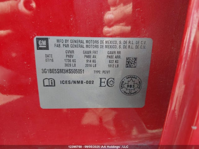 3G1BE5SM3HS505051 Chevrolet le2 -di: direct injection, vvt: variable valve timing, gen, alum