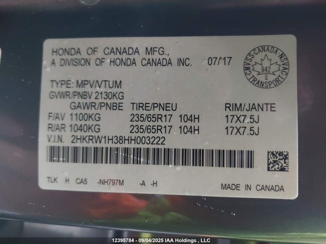 2HKRW1H38HH003222 Honda l15be