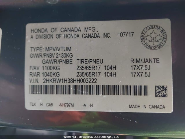 2HKRW1H38HH003222 Honda l15be