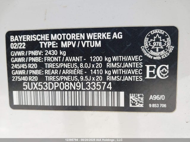 5UX53DP08N9L33574 BMW X3