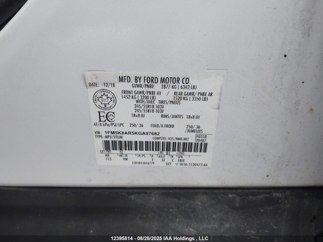 1FM5K8AR5KGA97682 Ford 3.7l ti-vct