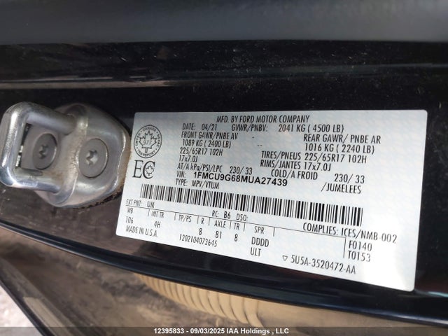 1FMCU9G68MUA27439 Ford dragon di tc